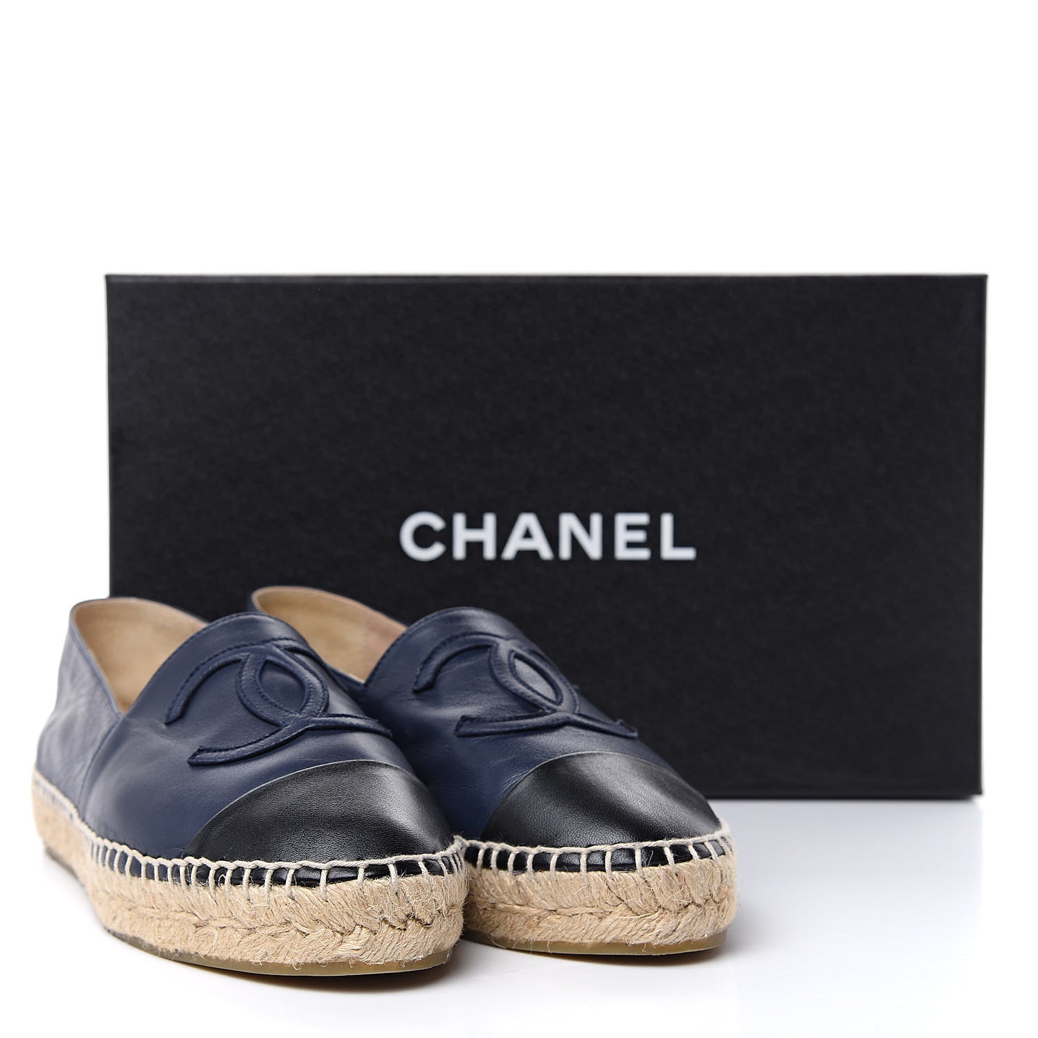 Chanel Lambskin CC Espadrilles 37 Navy Black 9 of 9