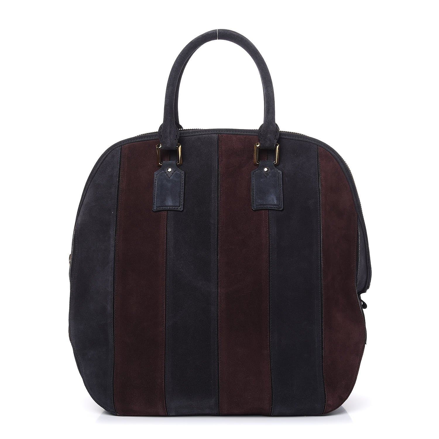Burberry Suede Striped Large Orchard Bowling Bag Black Currant Plum 1 of 15
