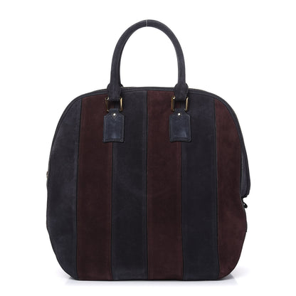 Burberry Suede Striped Large Orchard Bowling Bag Black Currant Plum 1 of 15