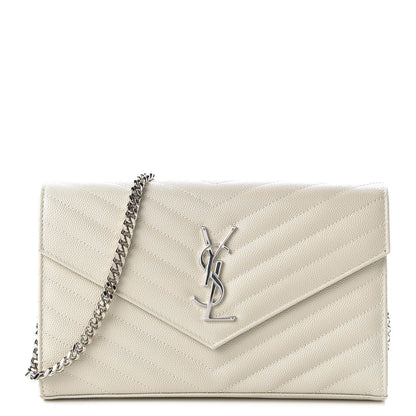 Saint Laurent Grain De Poudre Matelasse Chevron Monogram Chain Wallet Crema Soft 1 of 9