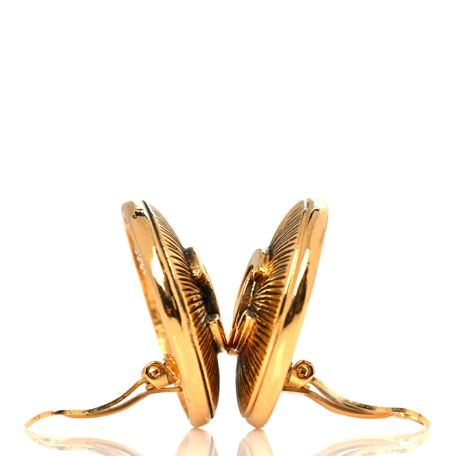 Chanel Metal Large CC Clip On Earrings Gold 3 of 4