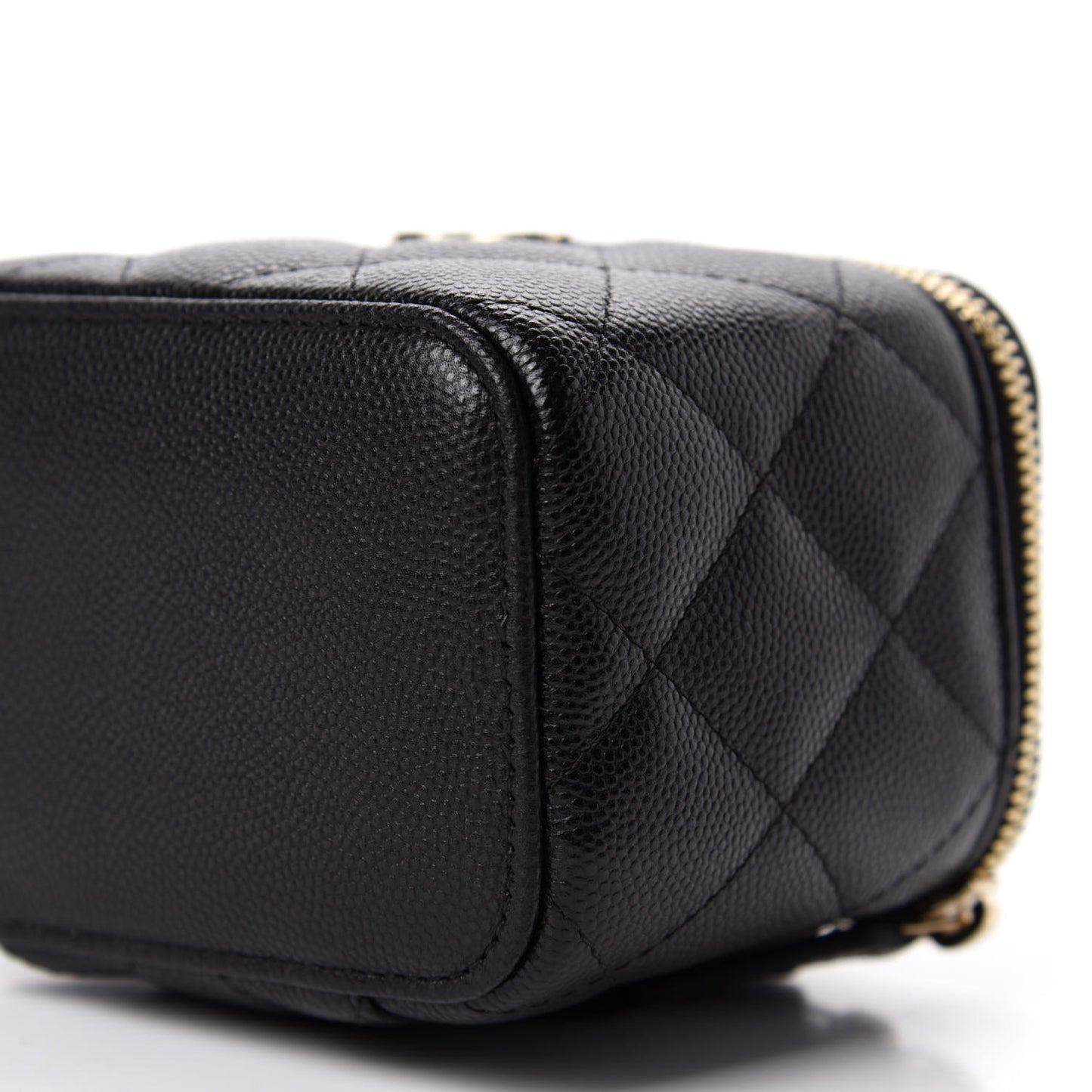Caviar Quilted Mini Pearl On Top Vanity Case With Chain Black