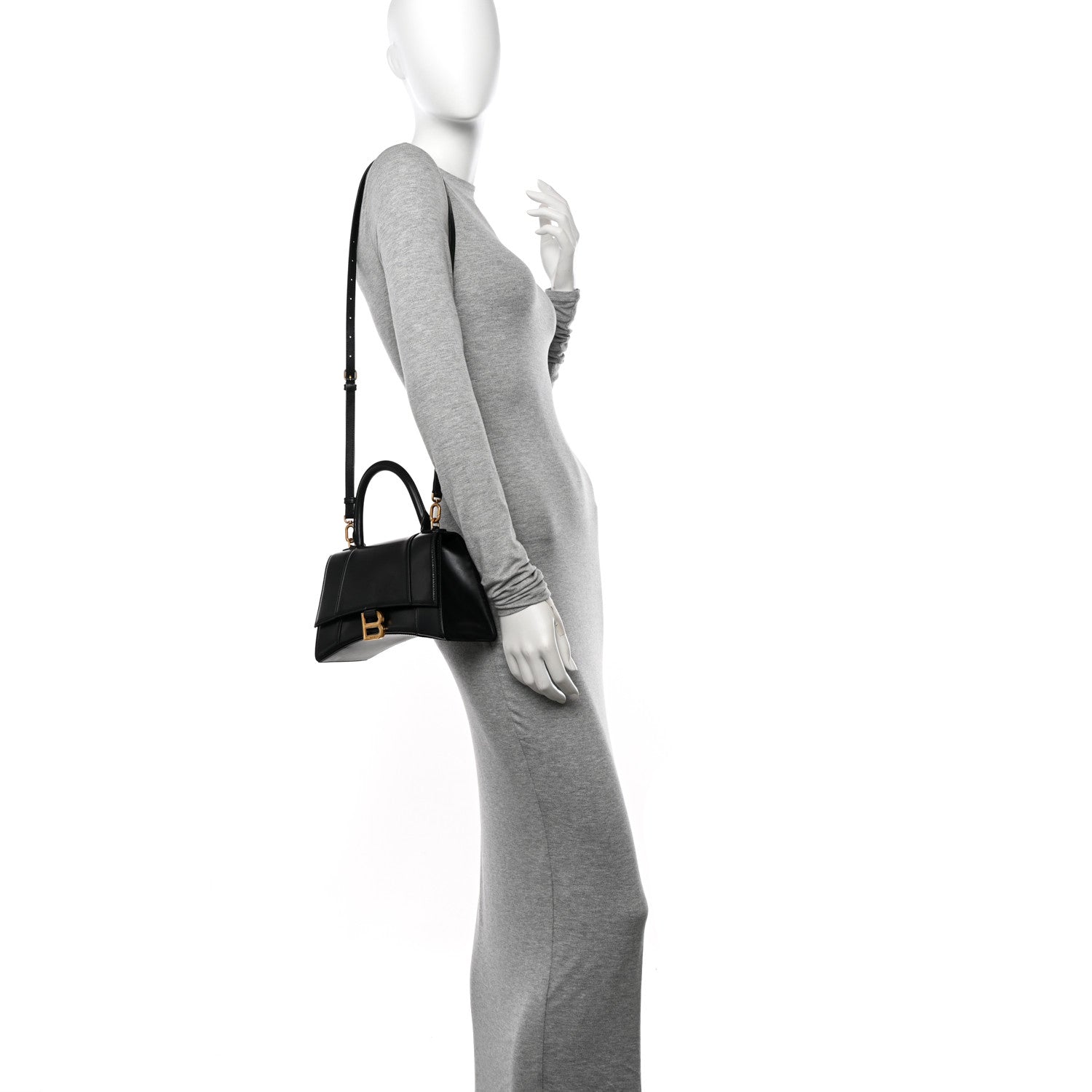 Balenciaga Shiny Box Calfskin Small Hourglass Top Handle Bag Black 2 of 12