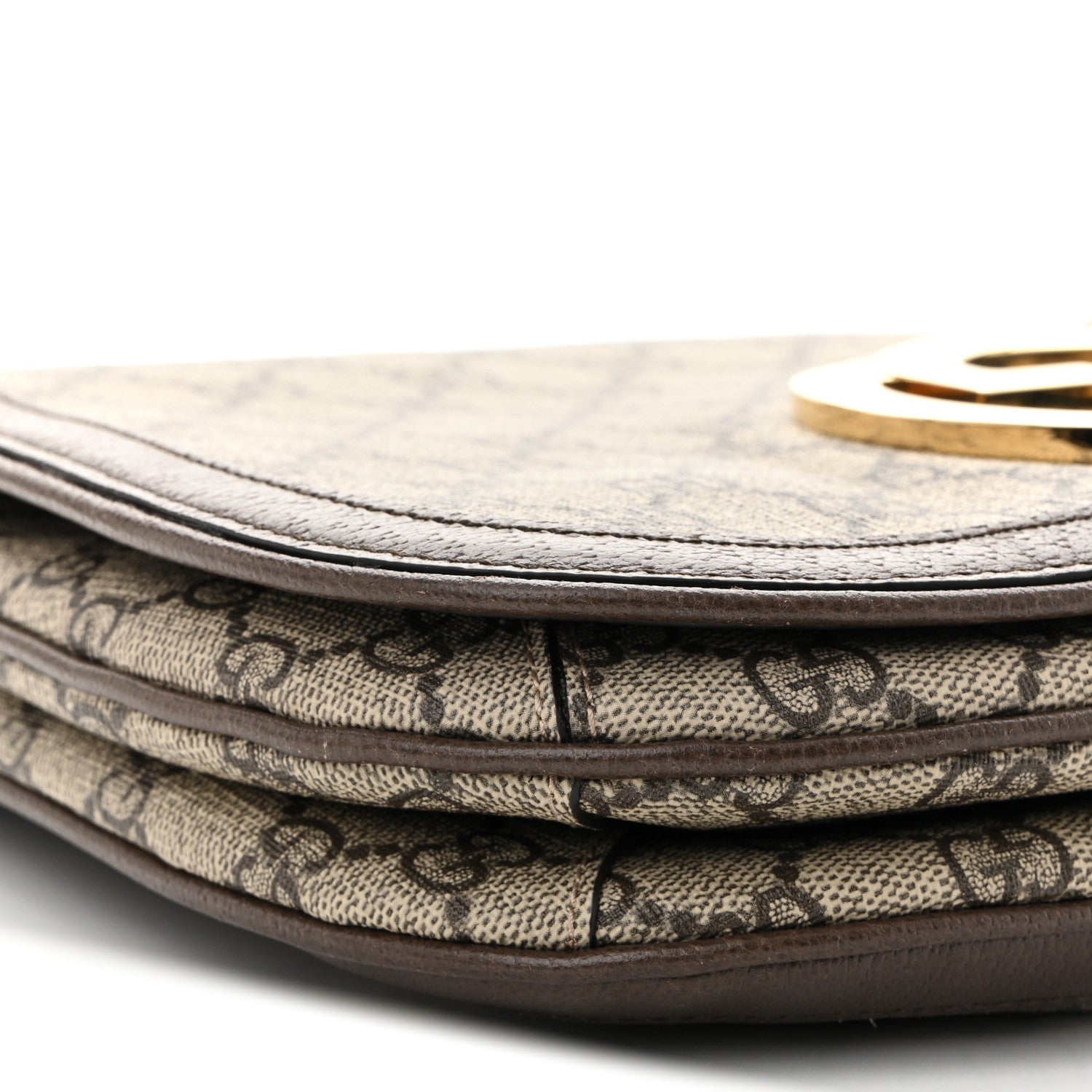 Gucci GG Supreme Monogram Textured Dollar Calfskin Web Medium Blondie Top Handle Shoulder Flap Bag Beige Ebony New Acero 9 of 10