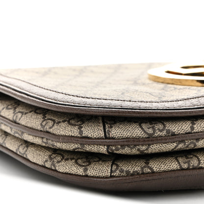 Gucci GG Supreme Monogram Textured Dollar Calfskin Web Medium Blondie Top Handle Shoulder Flap Bag Beige Ebony New Acero 9 of 10
