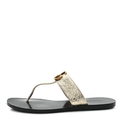 Gucci Nappa Silk Galassia GG Marmont Thong Flat Sandals 35 Platino 1 of 9