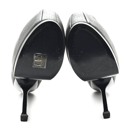 Saint Laurent Calfskin Lizard Embossed Tribtoo 105 Platform Booties 37 Black 6 of 9