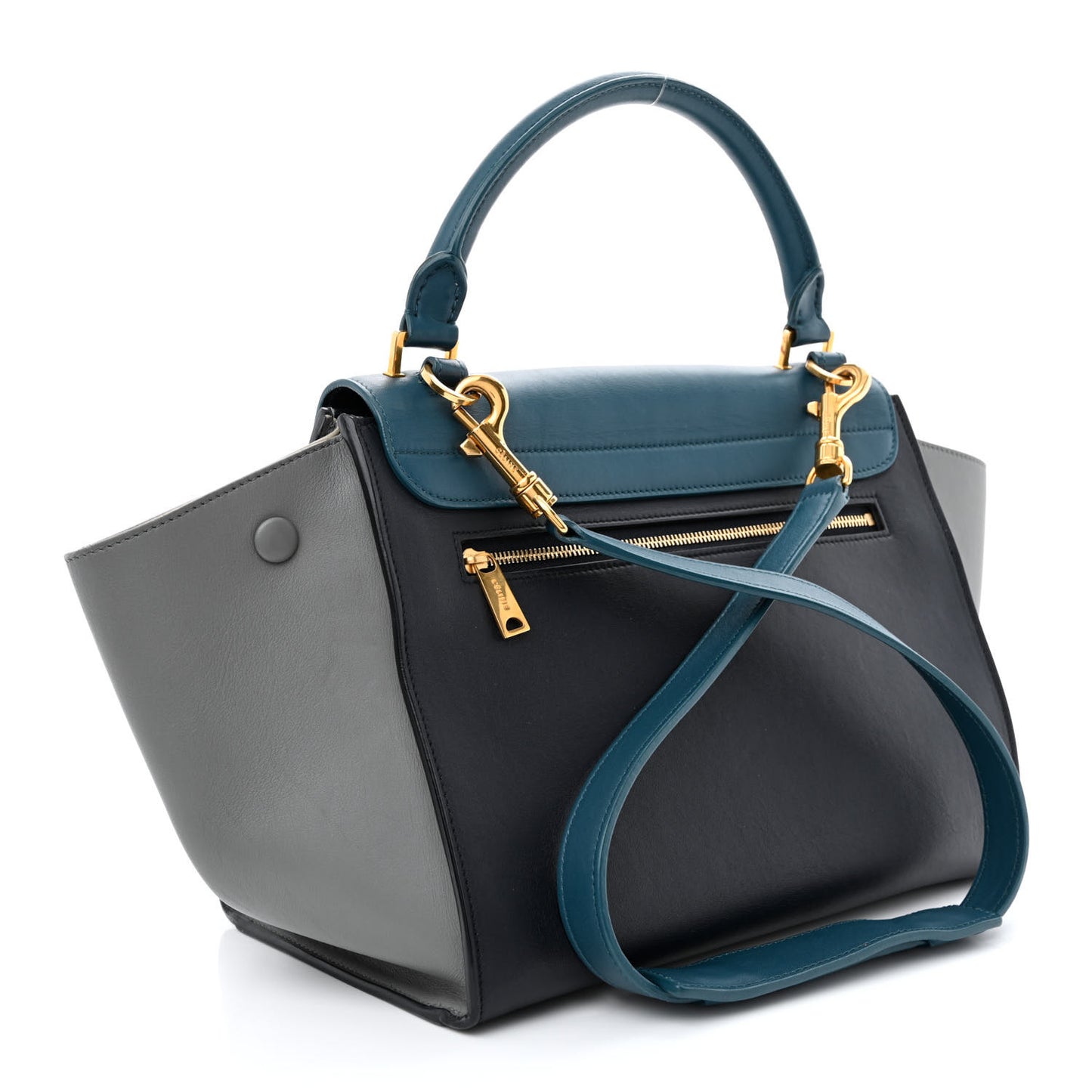 Elephant Calfskin Small Tri-Color Trapeze Indigo