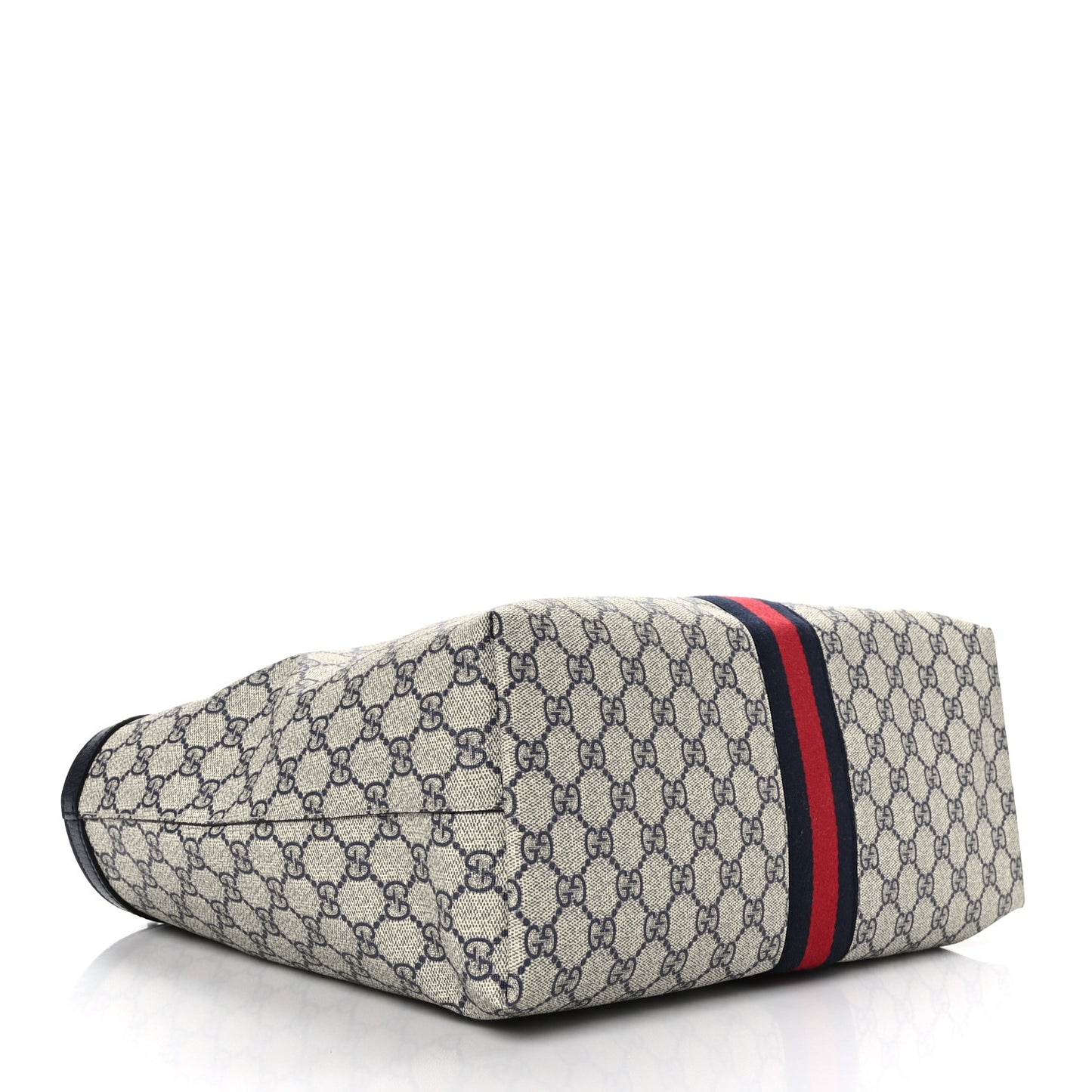 GG Supreme Monogram Textured Calfskin Web Medium Ophidia Shopping Tote Beige Blue