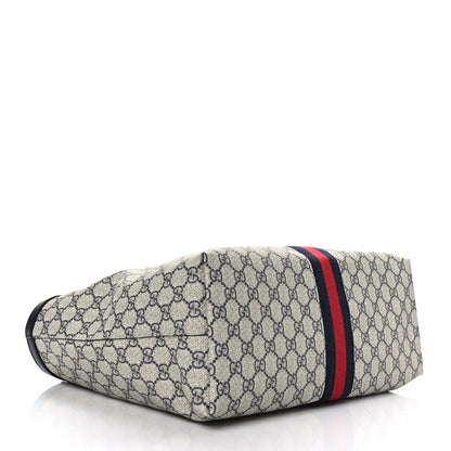 Gucci GG Supreme Monogram Textured Calfskin Web Medium Ophidia Shopping Tote Beige Blue 4 of 9