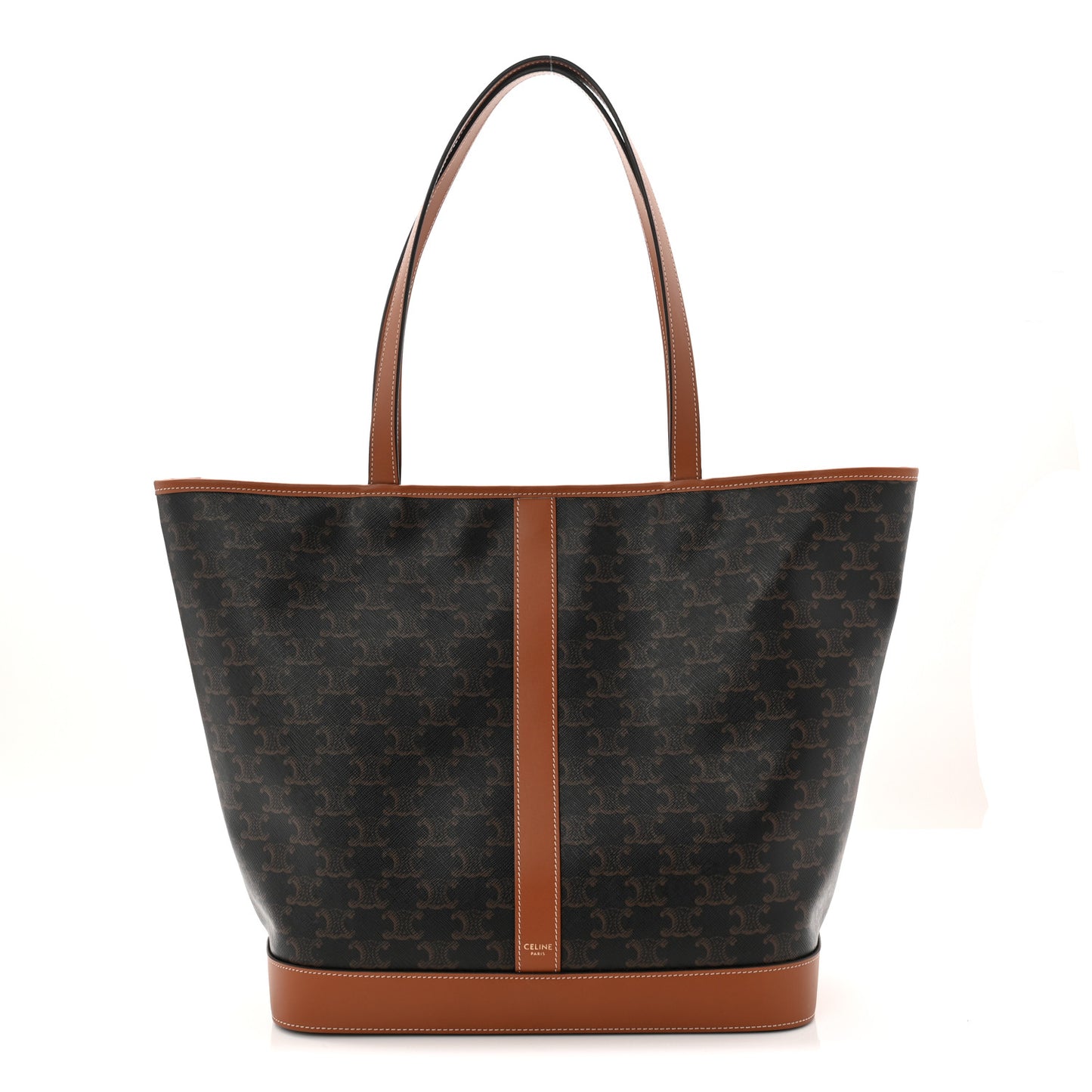 Triomphe Canvas Calfskin Medium Cabas Bag Tan