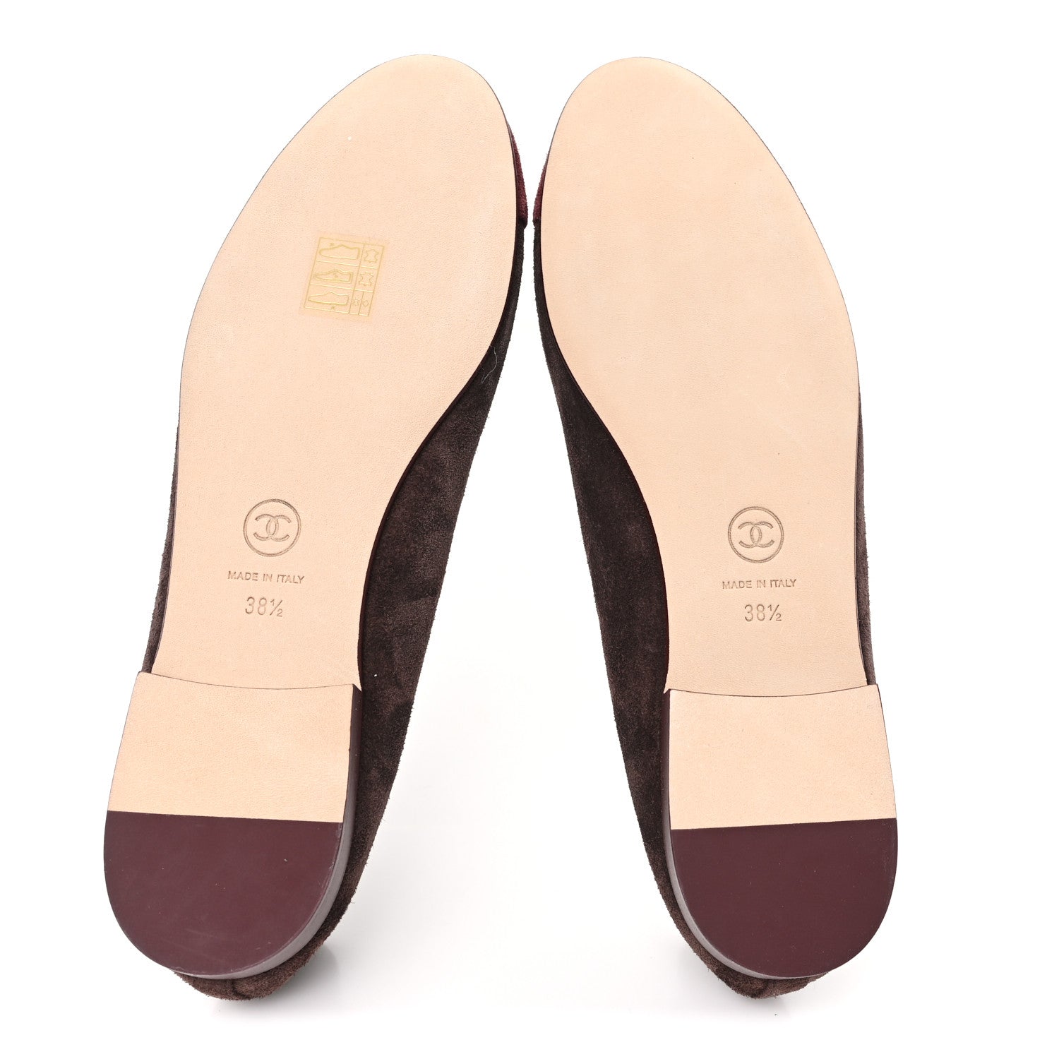 Chanel Suede Calfskin Cap Toe CC Ballerina Flats 38.5 Dark Brown Burgundy 6 of 9