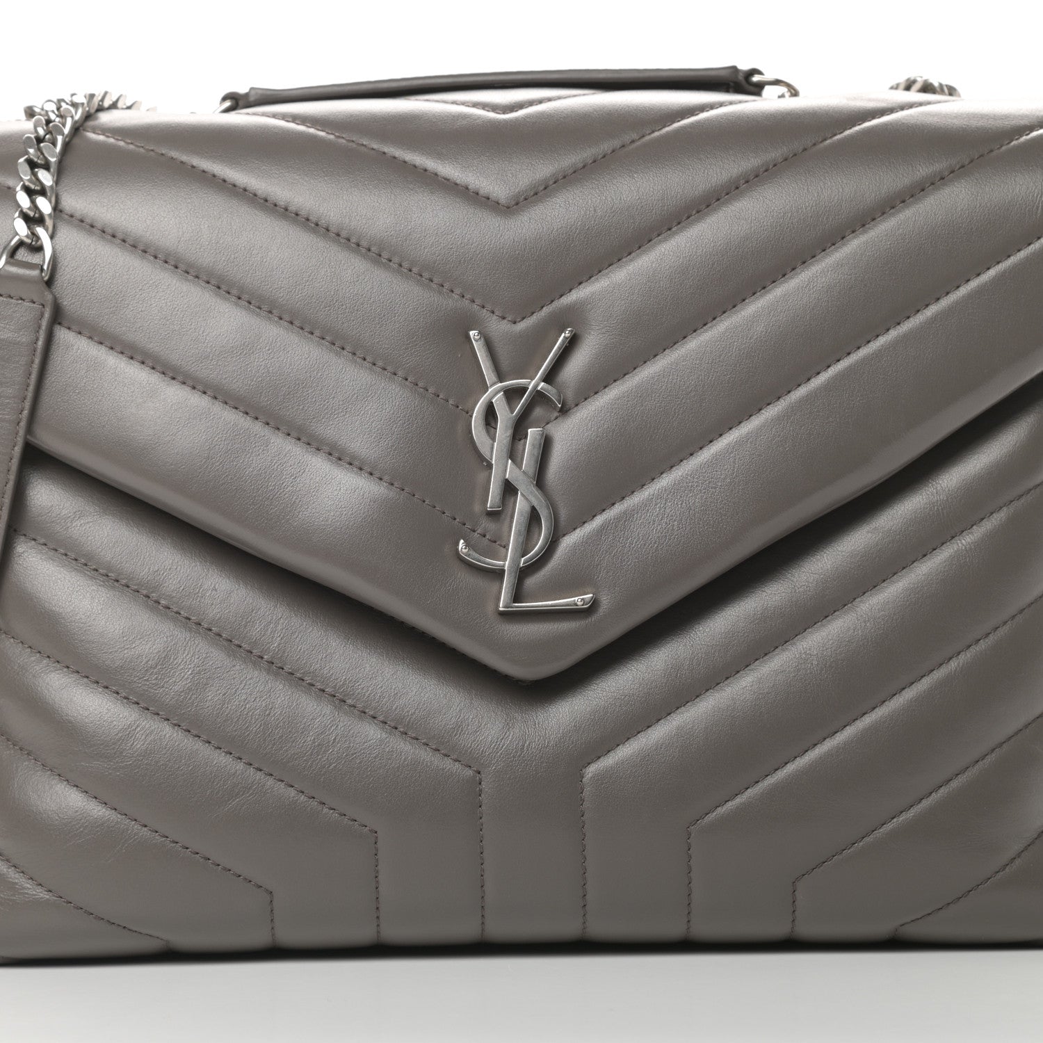 Saint Laurent Calfskin Y Quilted Monogram Medium Loulou Chain Satchel Earth 7 of 12
