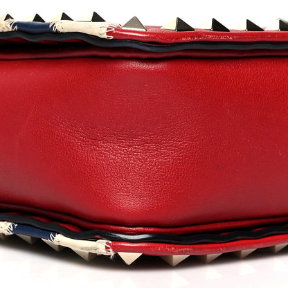 Valentino Garavani Calfskin Canvas Zig Zag Print Rockstud Flip Lock Camera Crossbody Bag Red Blue 10 of 11