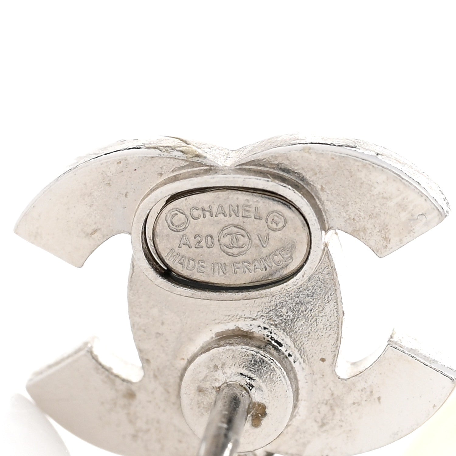 Chanel Crystal Pearl CC Drop Earrings Silver Pearly White 3 of 5