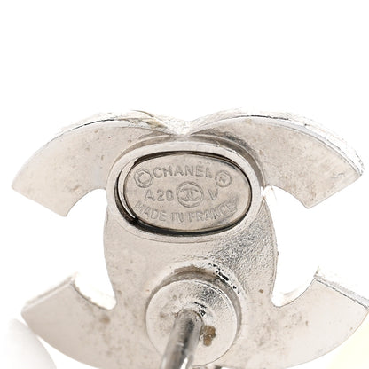 Chanel Crystal Pearl CC Drop Earrings Silver Pearly White 3 of 5