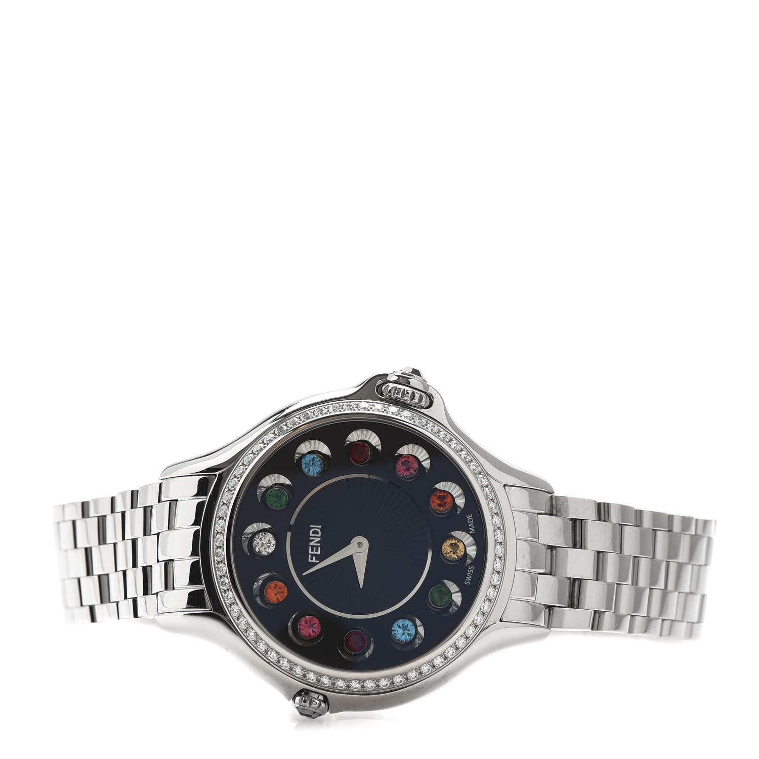 Fendi Stainless Steel Diamond Bezel Topaz 38mm Crazy Carats Quartz Watch Black 5 of 10