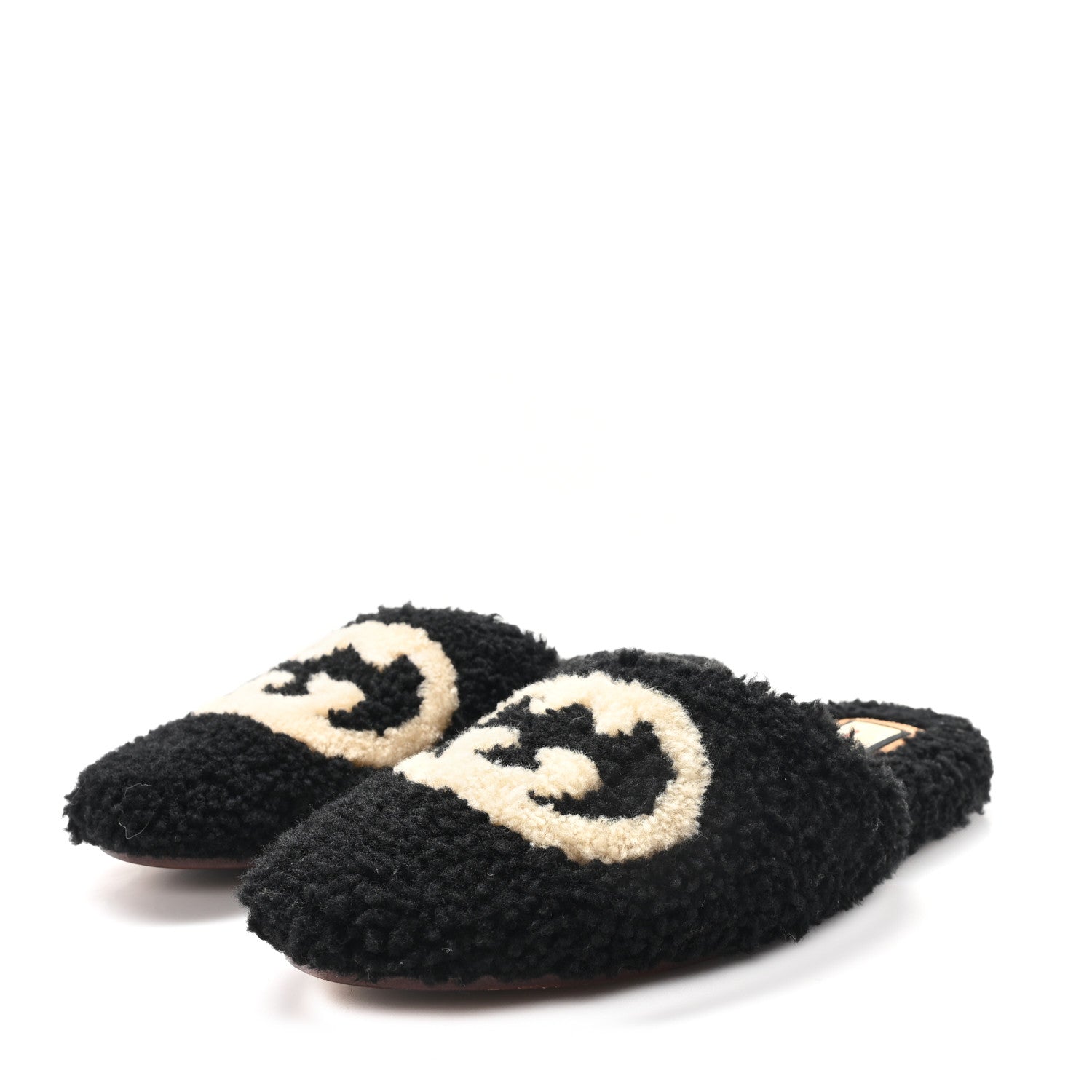 Gucci Faux Shearling Interlocking G Womens Eileen Slippers 36.5 Butterscotch Black 4 of 9