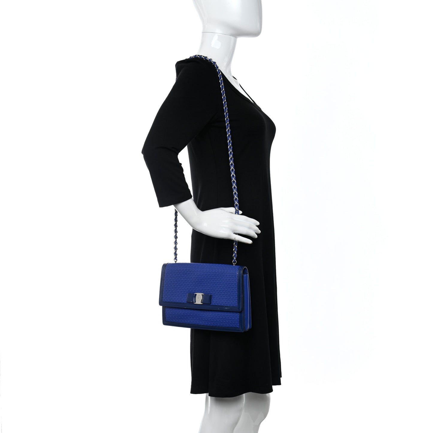 Perforated Calfskin Patent Ginny Bow Crossbody Bag Blue
