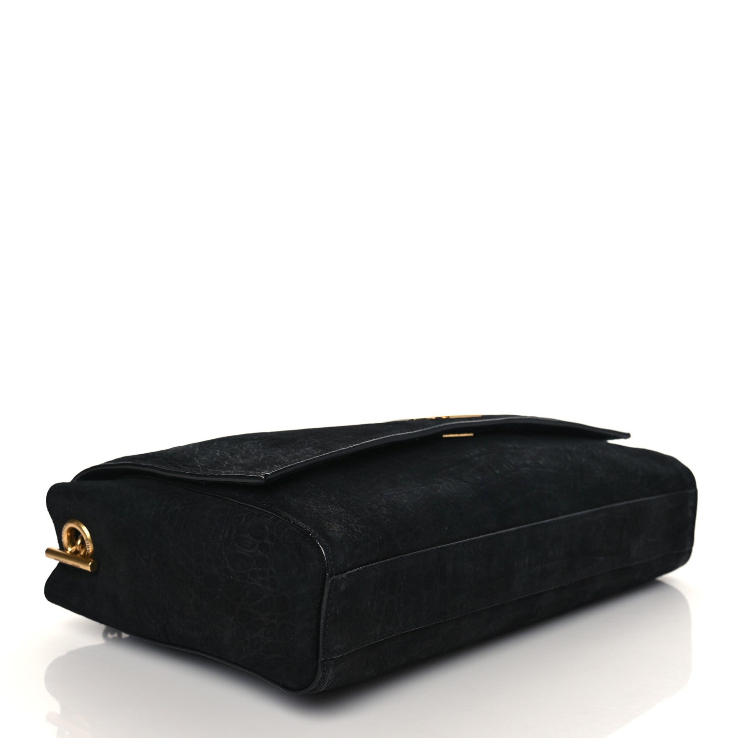 Saint Laurent Calfskin Crocodile Embossed Suede Medium Reversible Monogram Kate Satchel Black Navy 9 of 14