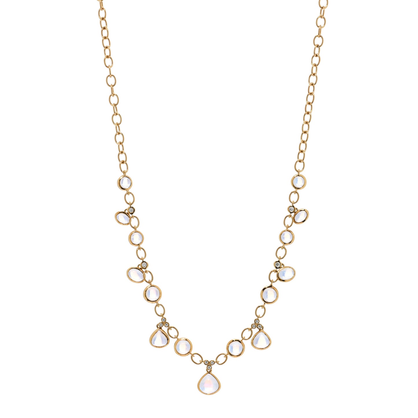 18K Yellow Gold Diamond Blue Moonstone Bib Necklace