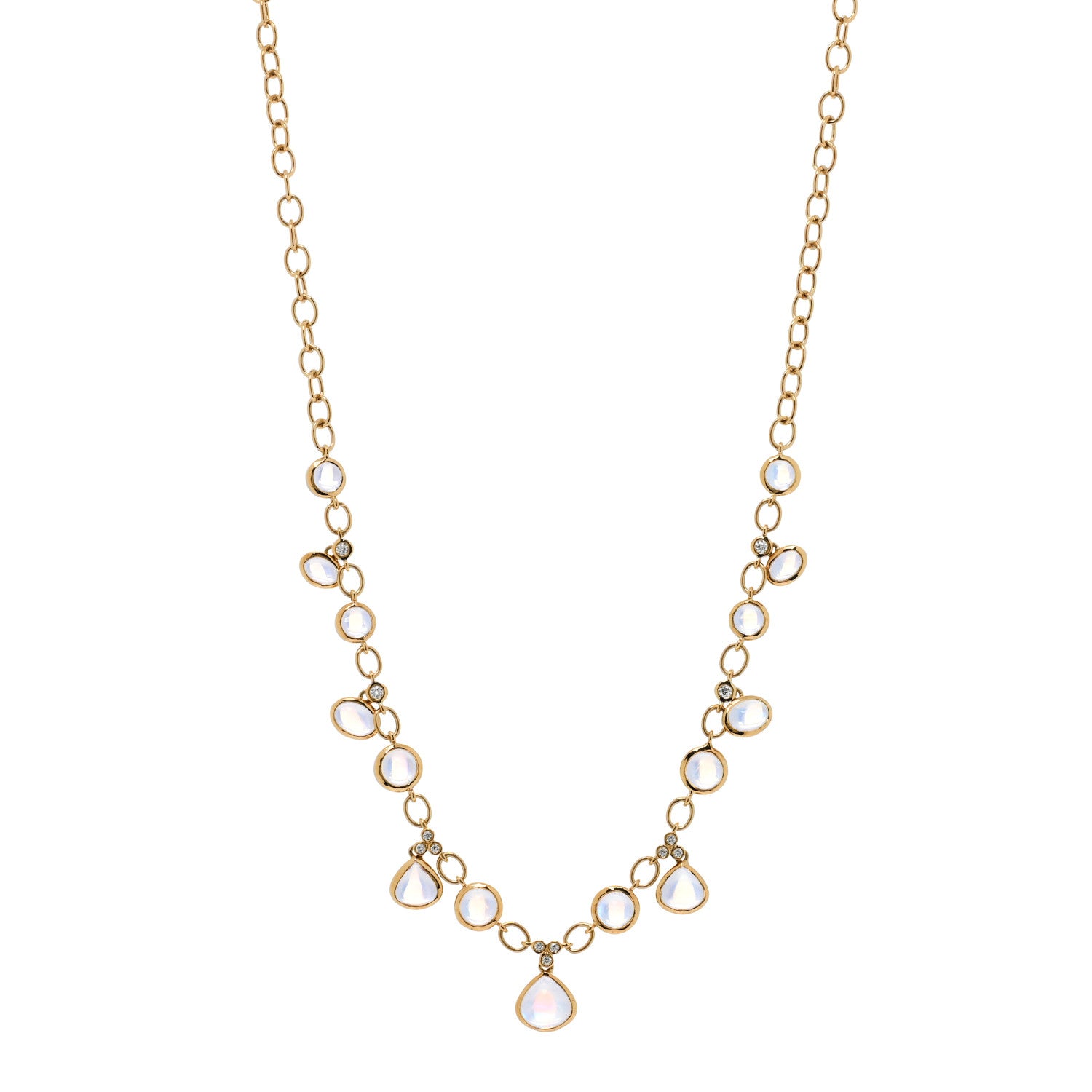 Temple St. Clair 18K Yellow Gold Diamond Blue Moonstone Bib Necklace 1 of 5