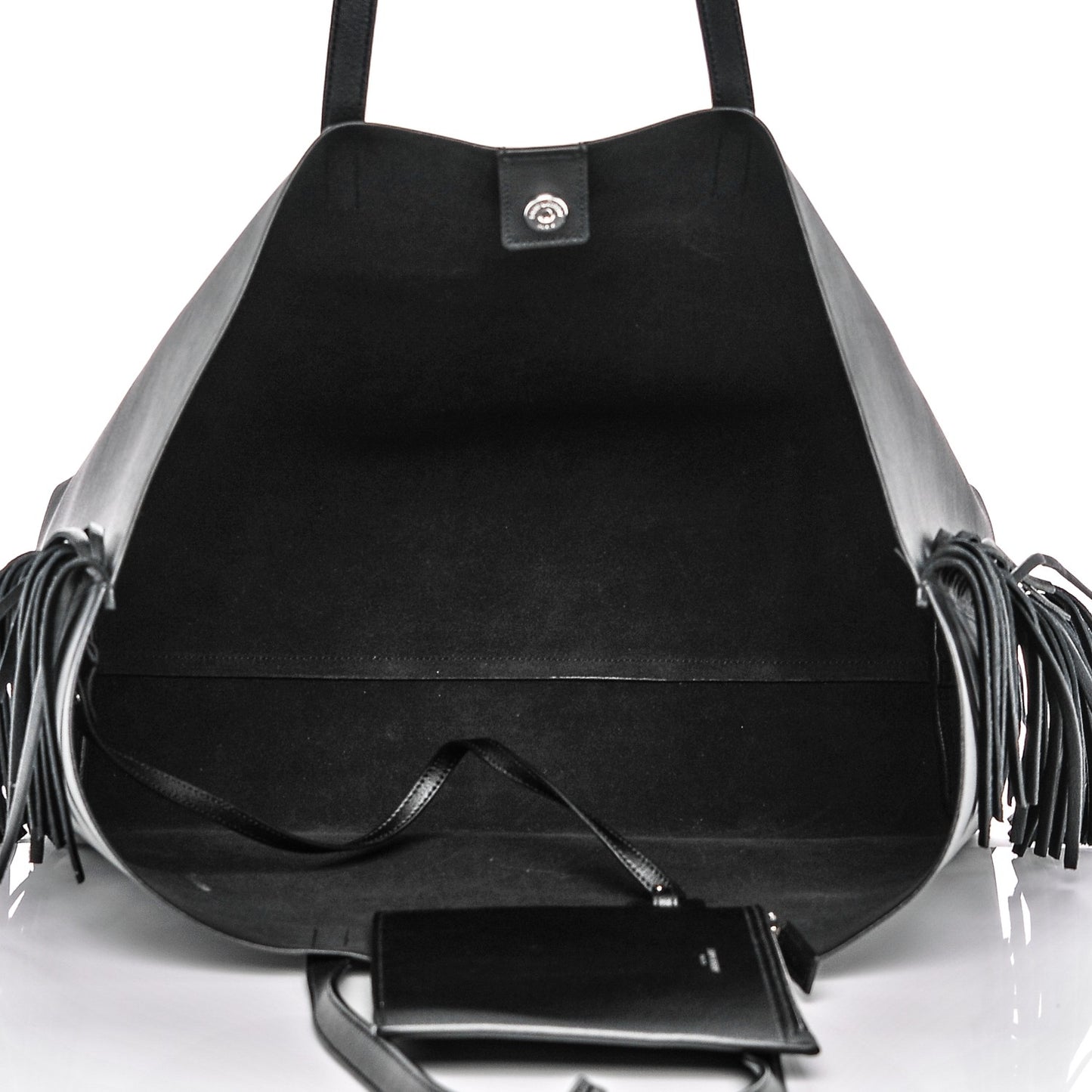 Calfskin Large Fringe Shopping Tote Black