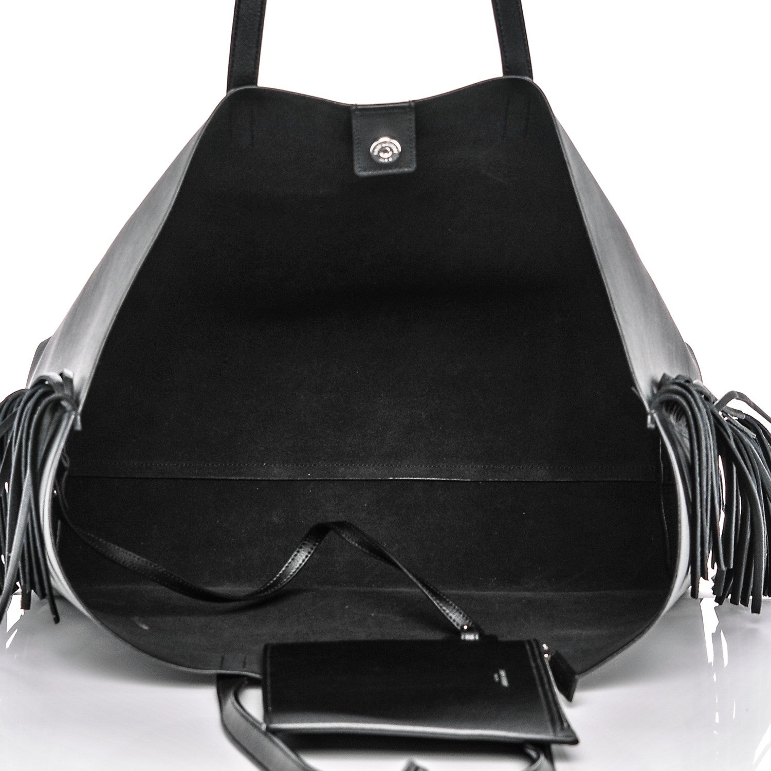 Saint Laurent Calfskin Large Fringe Shopping Tote Black 5 of 8