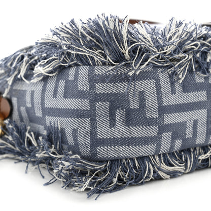 Fendi Denim Vitello Fringe FF Embroidered Baguette Myrtle Dark Nut 7 of 10