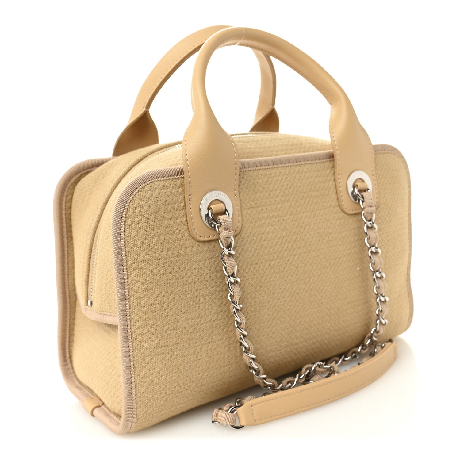 Chanel Canvas Deauville Small Bowling Bag Beige 3 of 10