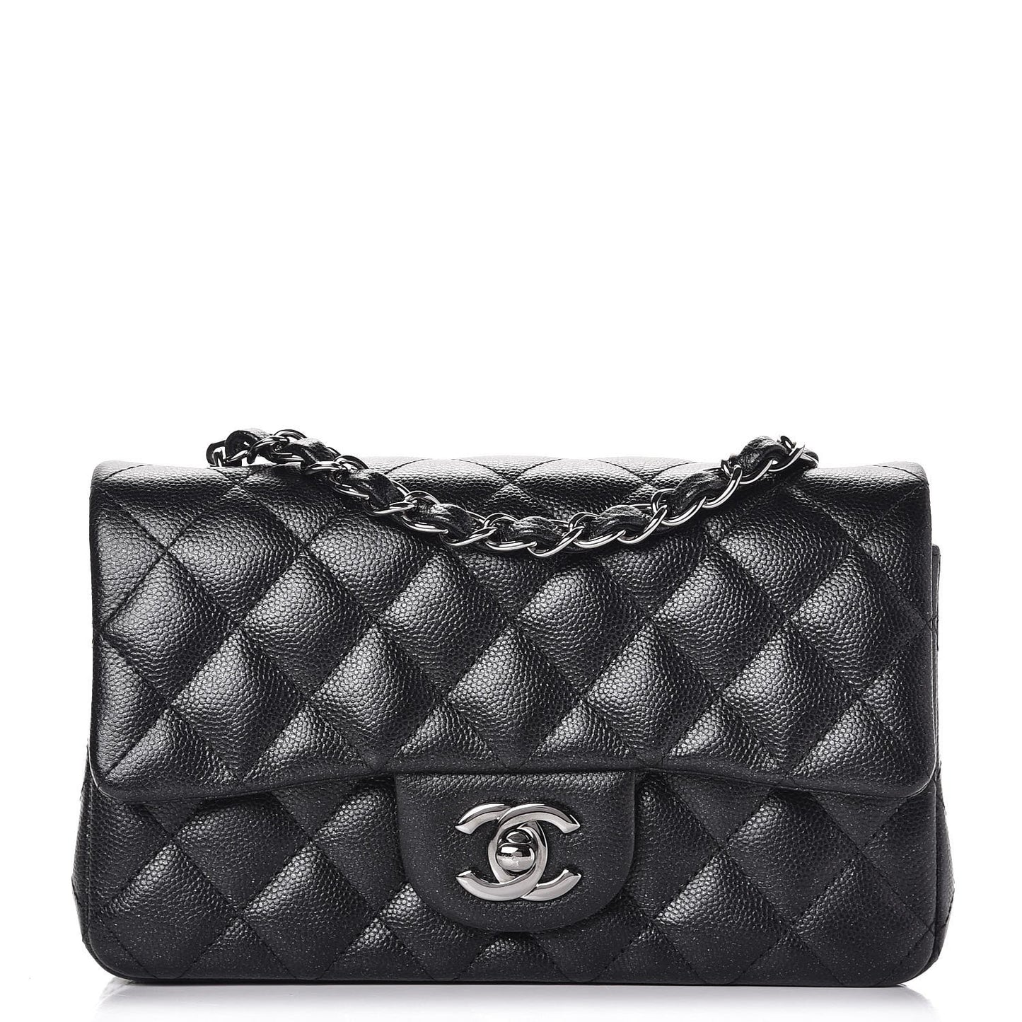 Iridescent Caviar Quilted Mini Rectangular Flap Black