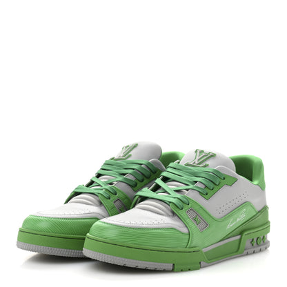 Louis Vuitton Calfskin Epi Mens LV Trainer Sneakers 11 Green Grey 4 of 9
