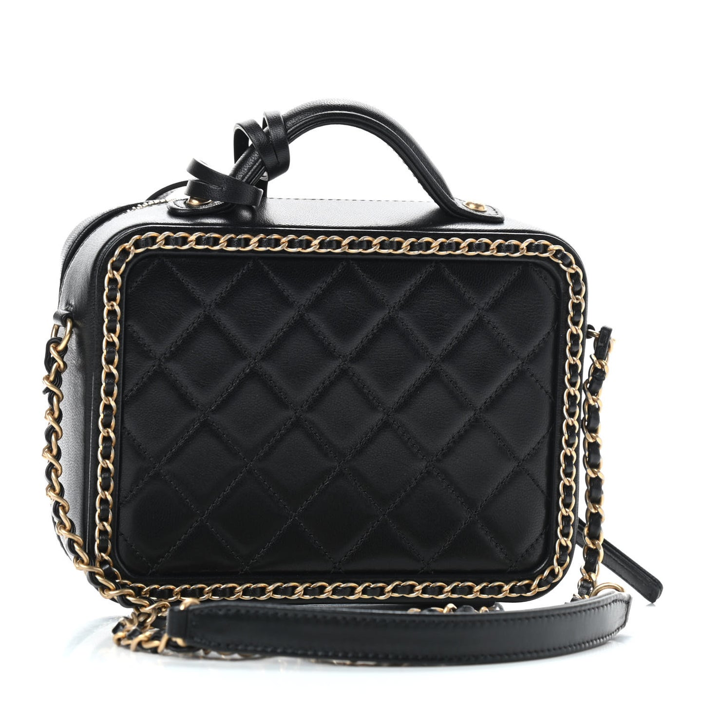 Goatskin Quilted Small CC Filigree Vanity Case Black