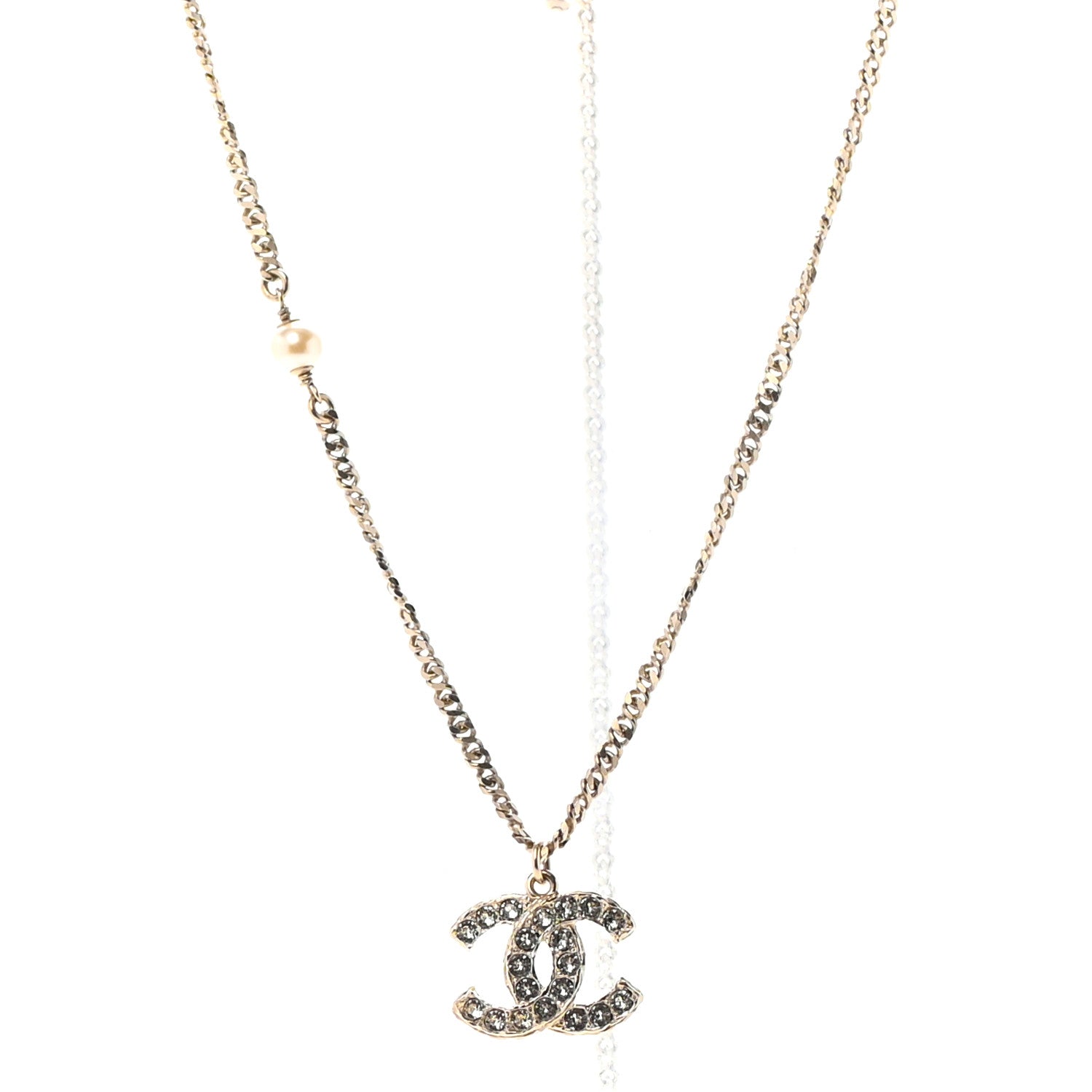Chanel Crystal CC Pendant Necklace Gold 1 of 6