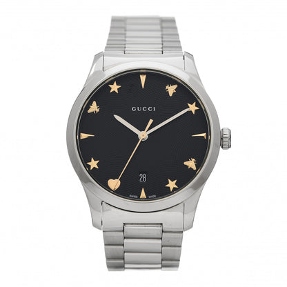 Gucci Stainless Steel 38mm G-Timeless Charm Quartz Watch Black 1 of 5