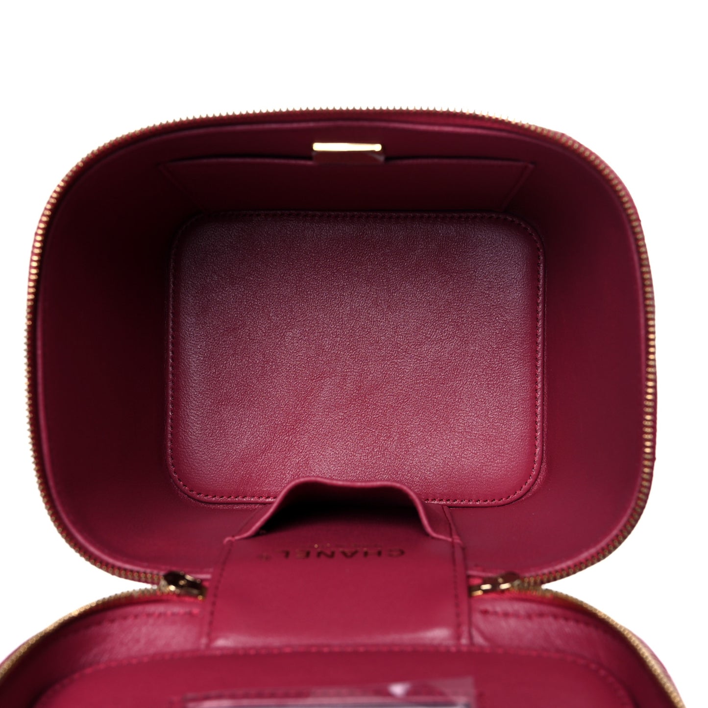Caviar Quilted Small Top Handle Vanity Case With Chain Dark Pink