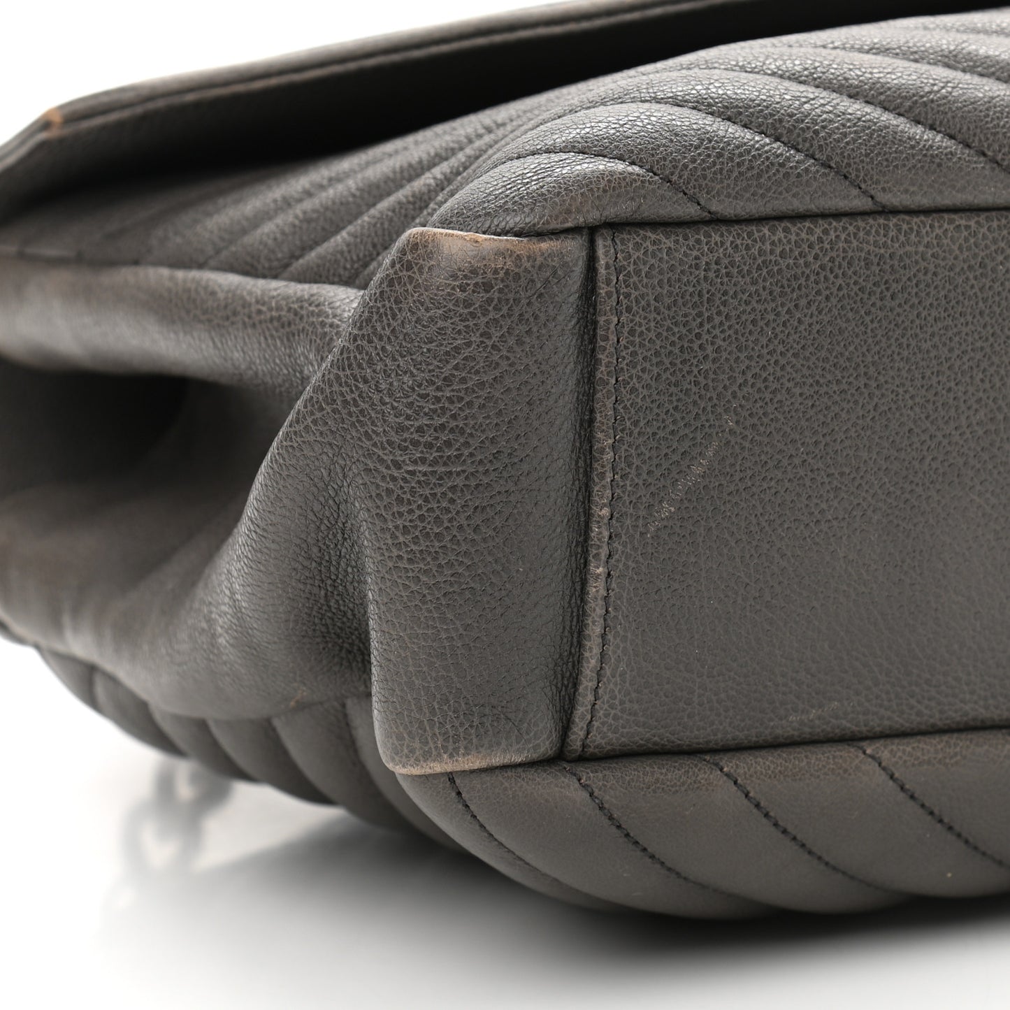 Sheepskin Matelasse Chevron Monogram Large College Satchel Dark Anthracite