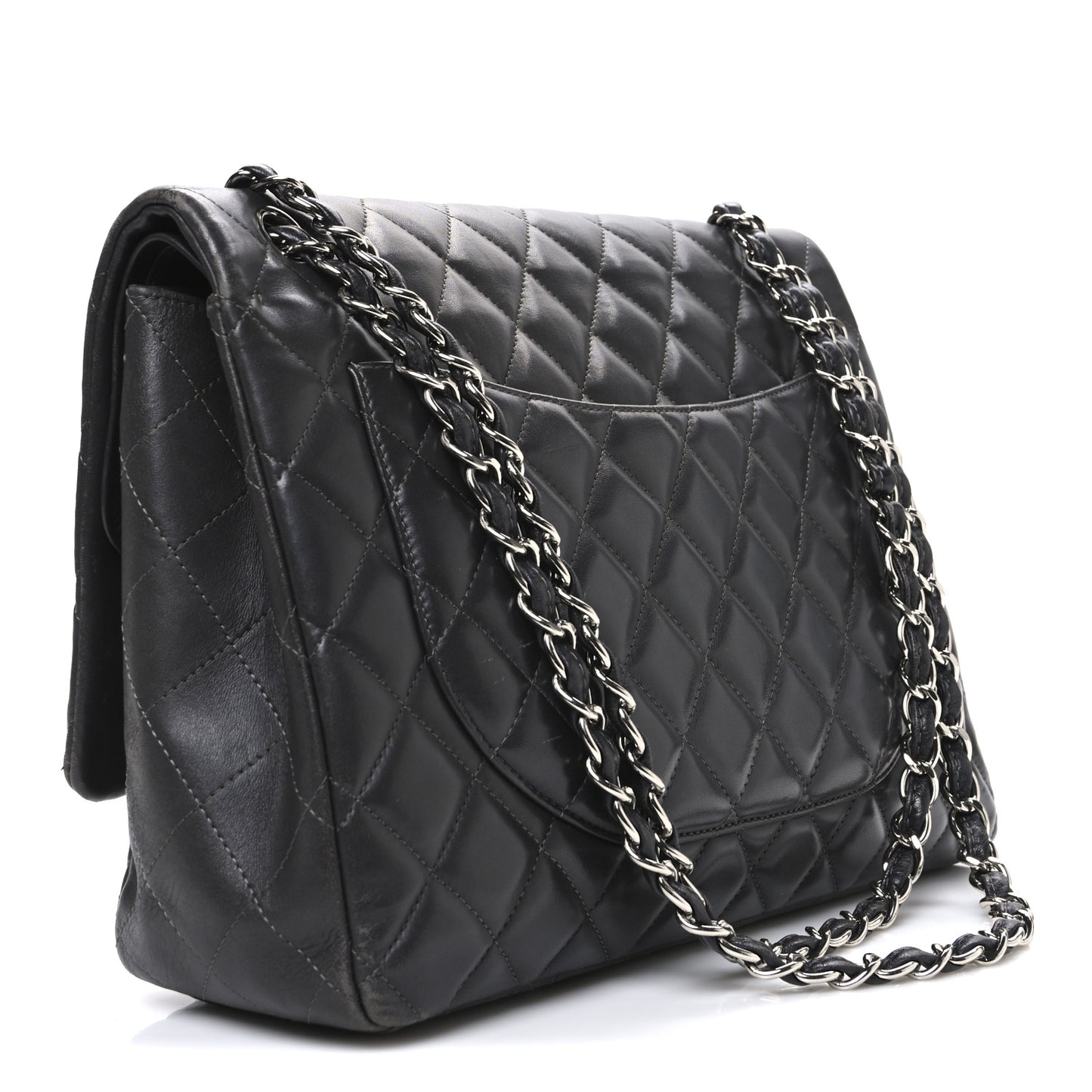 Lambskin Quilted Maxi Double Flap Dark Grey
