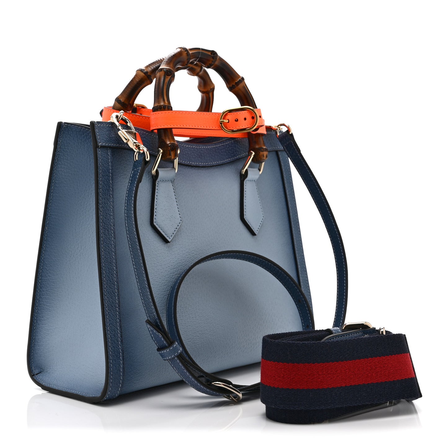 Textured Dollar Calfskin Web Small Diana Tote Bag Blue Ombre