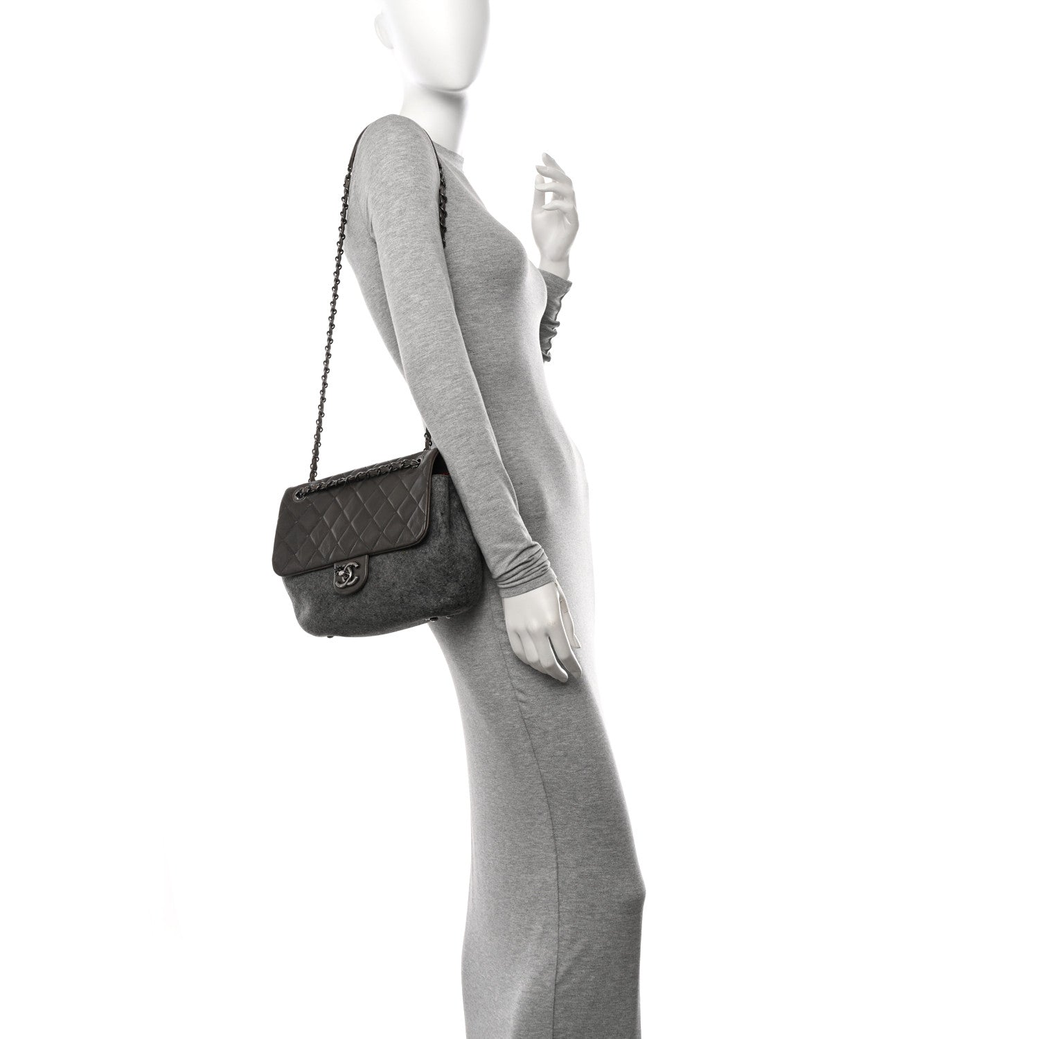 Chanel Felt Glazed Calfskin Quilted Edelweiss Flower Flap Grey 3 of 10