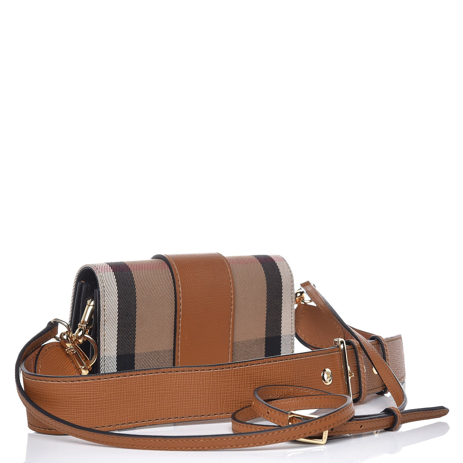 Burberry House Check Bridle Calfskin Small Madison Buckle Bag Tan 5 of 12