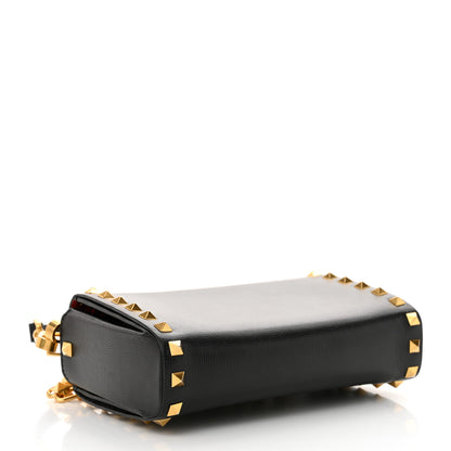 Valentino Garavani Grainy Calfskin Rockstud Alcove Box Clutch Black 4 of 10