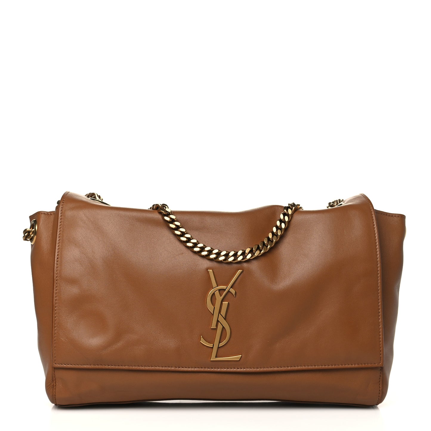 Smooth Calfskin Suede Medium Reversible Monogram Kate Satchel Light Ochre
