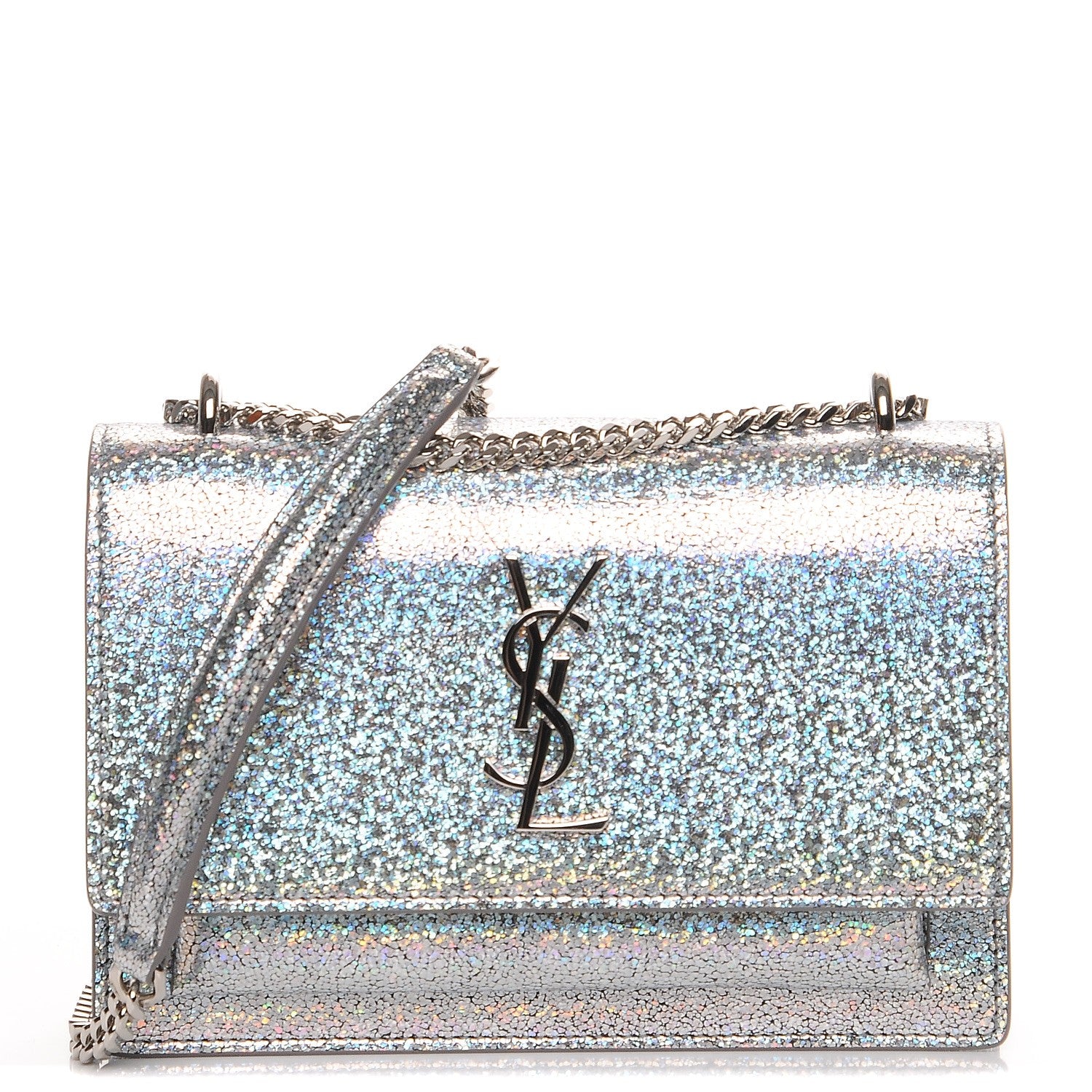 Saint Laurent Metallic Crackled Calfskin Monogram Sunset Chain Wallet Star Light 1 of 8