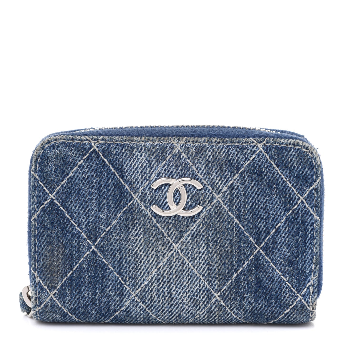 Denim Quilted Zip Coin Purse Blue