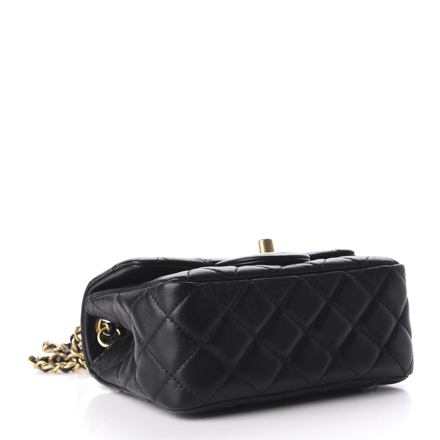 Lambskin Quilted Mini Pearl Crush Flap Black