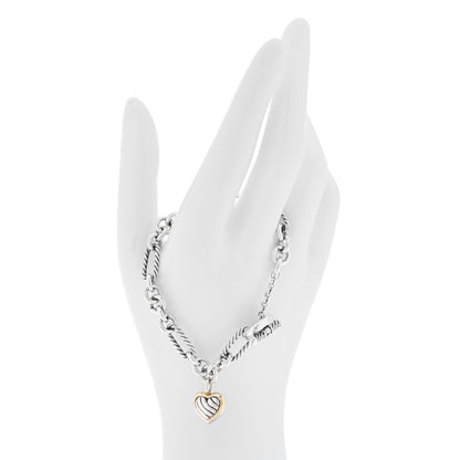 David Yurman Sterling Silver 18K Yellow Gold Cable Heart Charm Bracelet 2 of 4