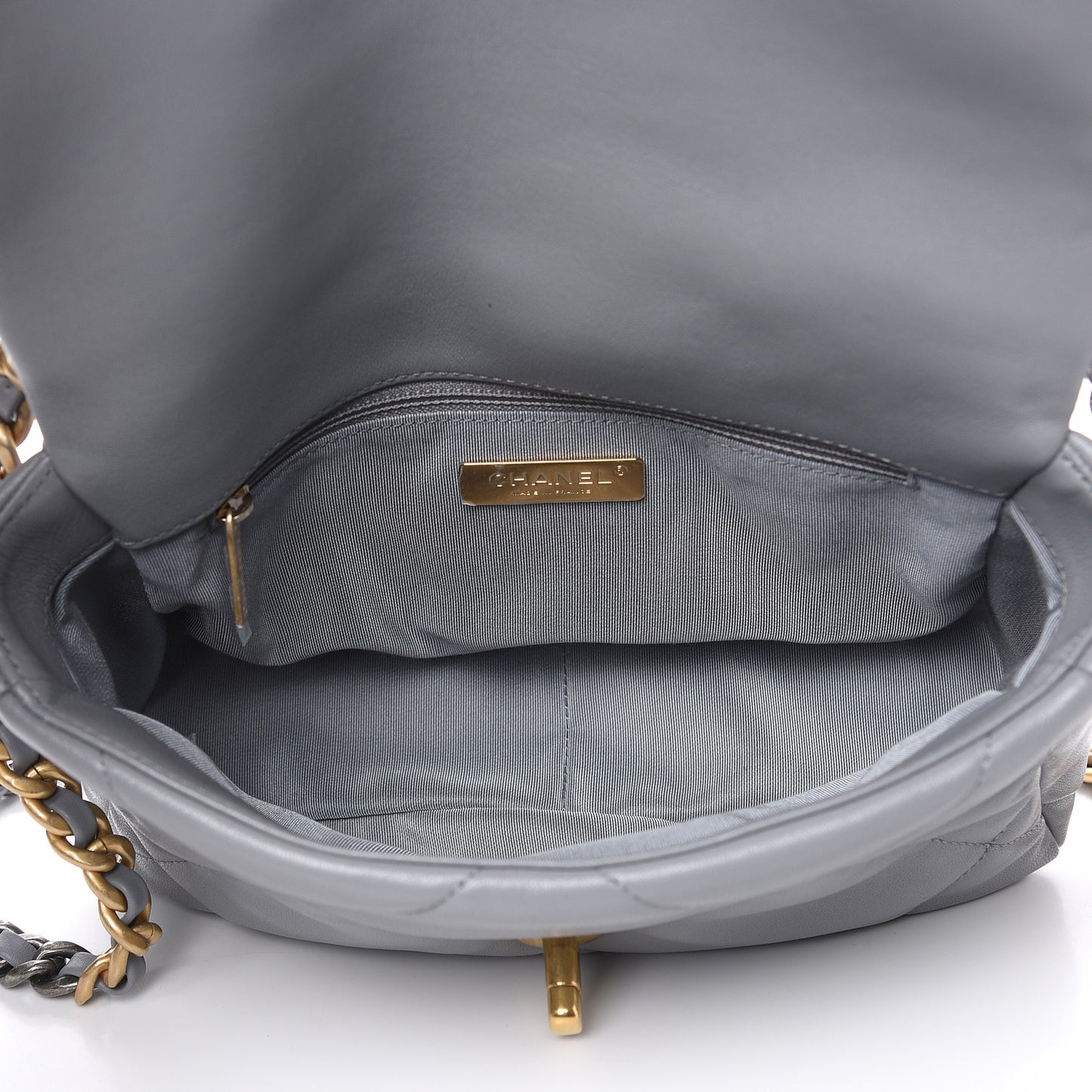 Lambskin Quilted Medium 19 Flap Grey