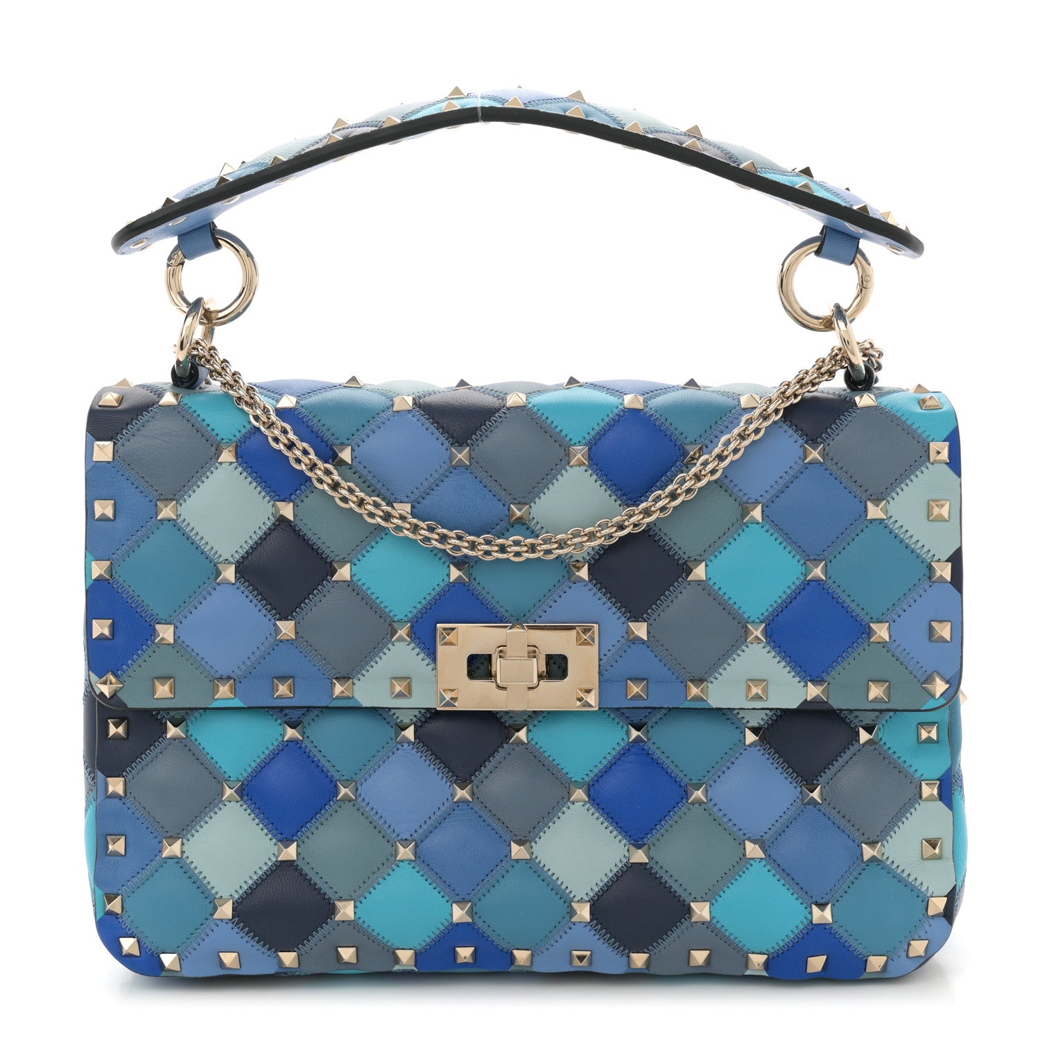 Valentino Garavani Lambskin Patchwork Medium Rockstud Spike Shoulder Bag Angel Blue 1 of 11
