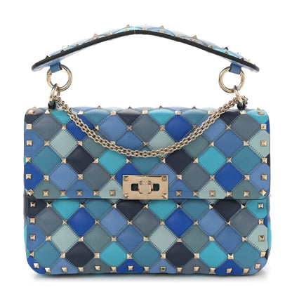 Valentino Garavani Lambskin Patchwork Medium Rockstud Spike Shoulder Bag Angel Blue 1 of 11